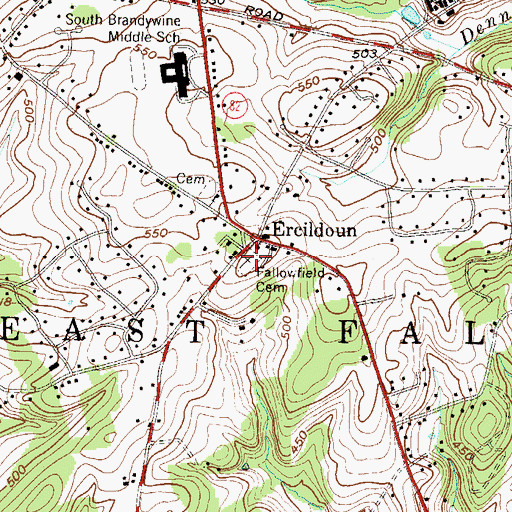 Topographic Map of Fallowfield Cemetery, PA