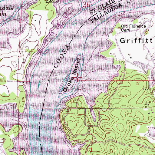 Topographic Map of Drake Island, AL