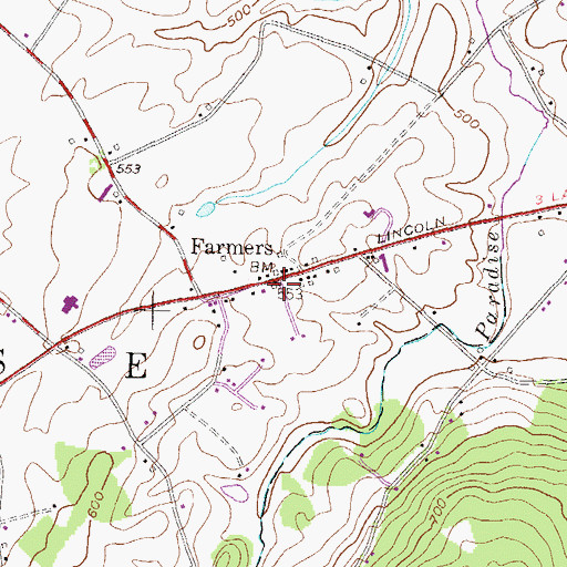 Topographic Map of Farmers, PA