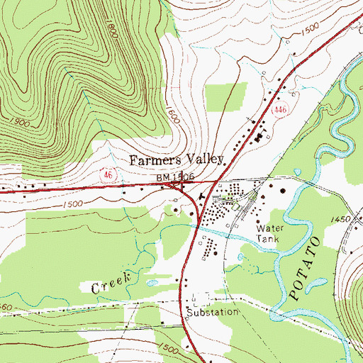 Topographic Map of Farmers Valley, PA