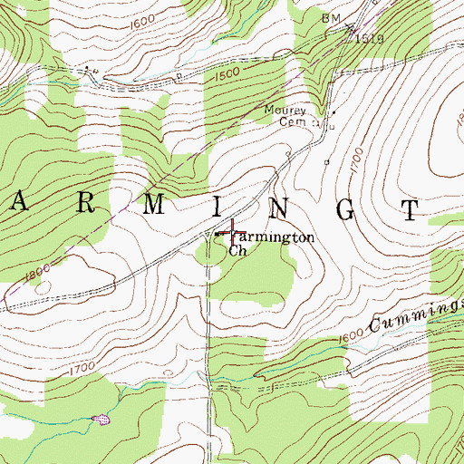 Topographic Map of Farmington Church, PA