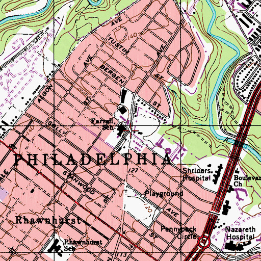 Topographic Map of Farrell School, PA