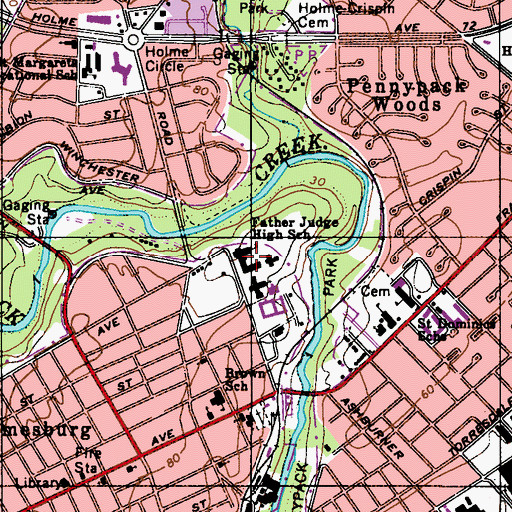 Topographic Map of Father Judge High School, PA