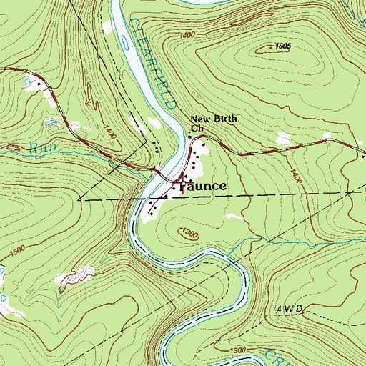 Topographic Map of Faunce, PA