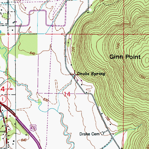 Topographic Map of Drake Spring, AL