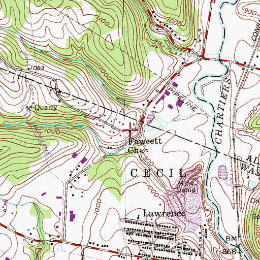 Topographic Map of Fawcett Church, PA