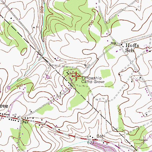 Topographic Map of Fellowship Camp Grove, PA