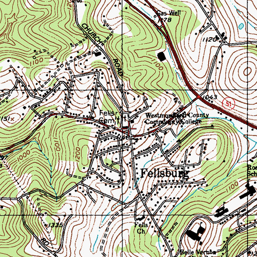 Topographic Map of Fells Church, PA