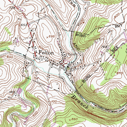 Topographic Map of Felton, PA