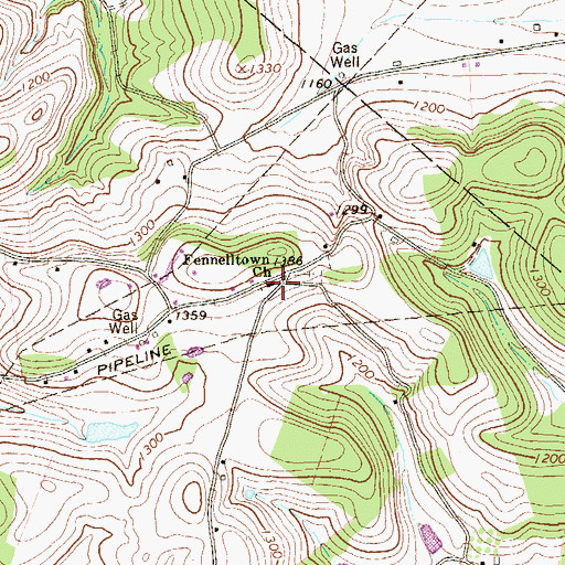 Topographic Map of Fennelltown Church, PA