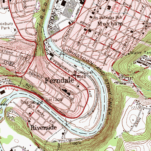 Topographic Map of Ferndale, PA
