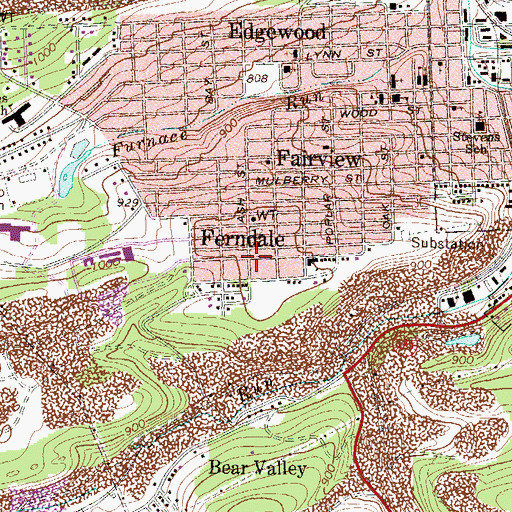 Topographic Map of Ferndale, PA