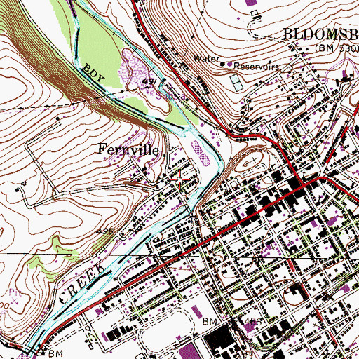 Topographic Map of Fernville, PA