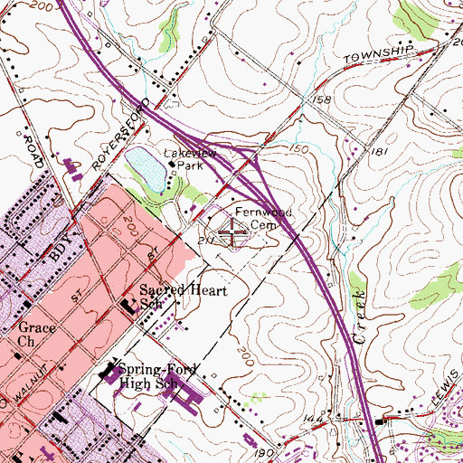 Topographic Map of Fernwood Cemetery, PA