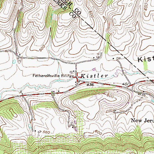 Topographic Map of Fetherolfsville Bridge, PA