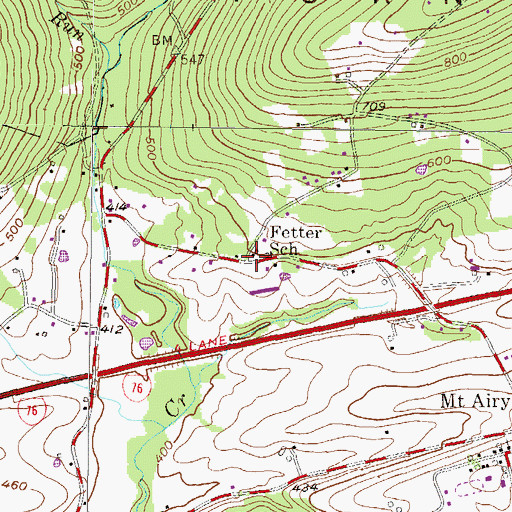 Topographic Map of Fetter School, PA