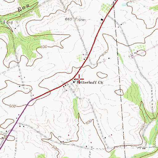 Topographic Map of Fetterhoff Church, PA