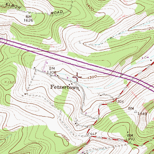 Topographic Map of Fetzertown, PA