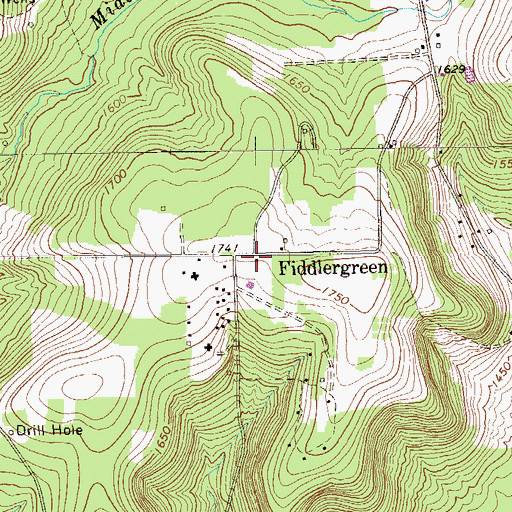 Topographic Map of Fiddlergreen, PA