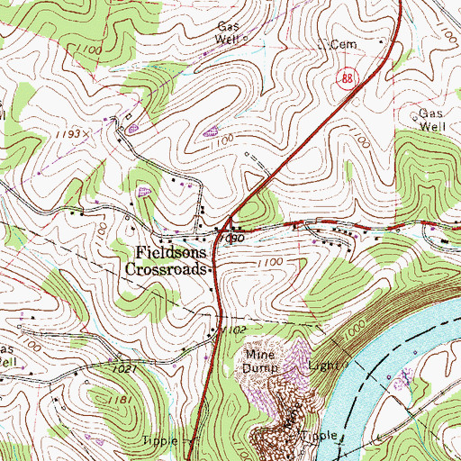 Topographic Map of Fieldsons Crossroads, PA