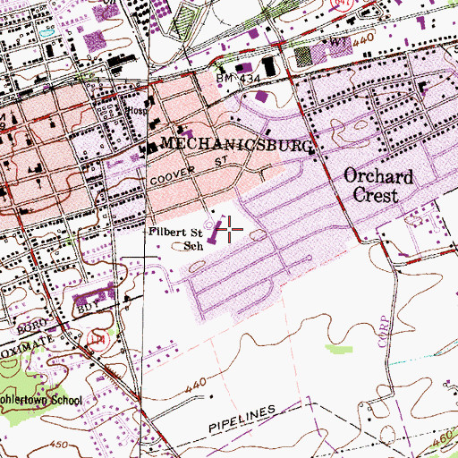 Topographic Map of Filbert Street School, PA
