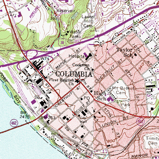 Topographic Map of First English Church, PA
