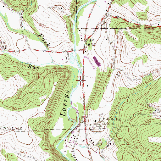 Topographic Map of First Fork Larrys Creek, PA