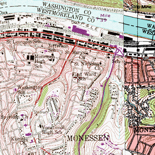 Topographic Map of First Ward School, PA