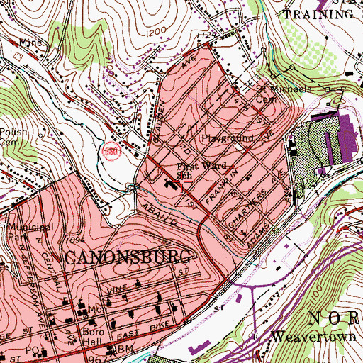 Topographic Map of First Ward School, PA