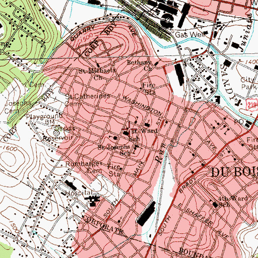 Topographic Map of First Ward School, PA