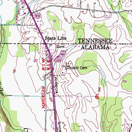 Topographic Map of Driskill Cemetery, AL