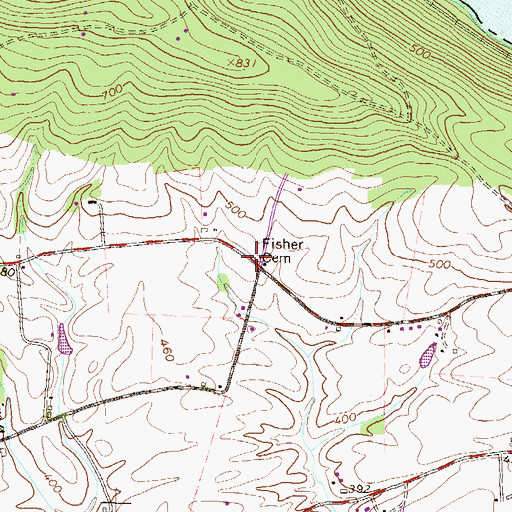 Topographic Map of Fisher Cemetery, PA