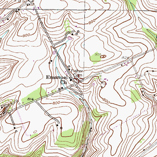 Topographic Map of Fisher Cemetery, PA