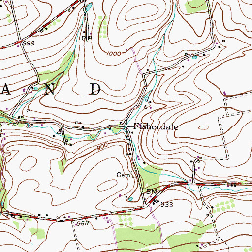 Topographic Map of Fisherdale, PA