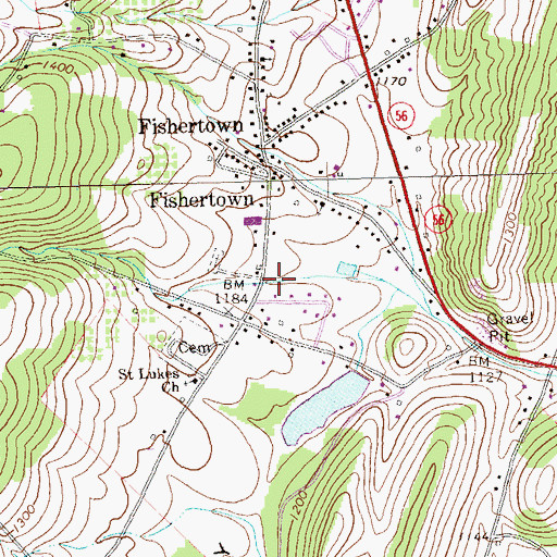 Topographic Map of Fishertown, PA