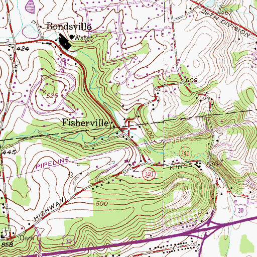Topographic Map of Fisherville, PA