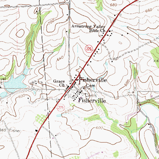 Topographic Map of Fisherville, PA