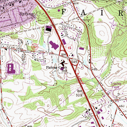 Topographic Map of Fishing Creek School, PA