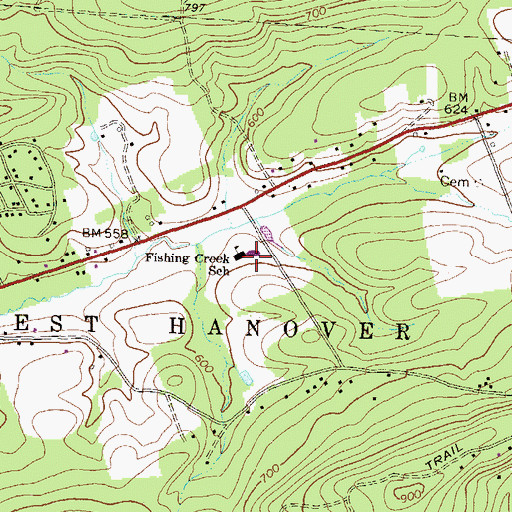 Topographic Map of Fishing Creek School, PA