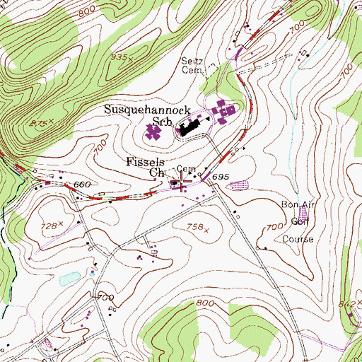 Topographic Map of Fissels Church, PA