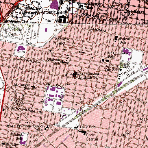 Topographic Map of Fitz Simons Junior High School, PA