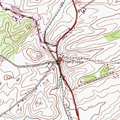 Topographic Map of Five Forks, PA
