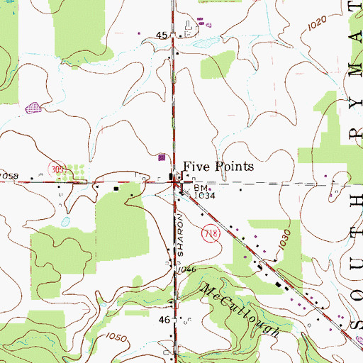 Topographic Map of Five Points, PA