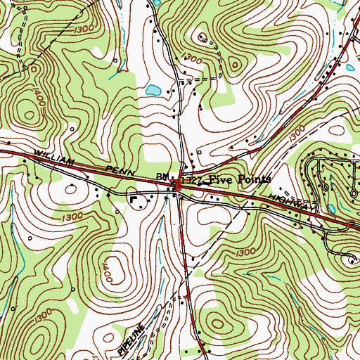 Topographic Map of Five Points, PA