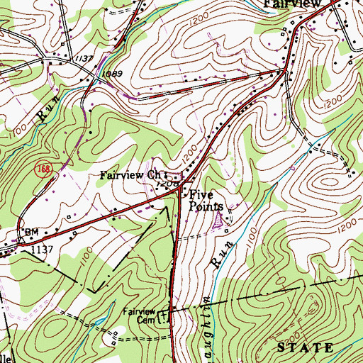 Topographic Map of Five Points, PA