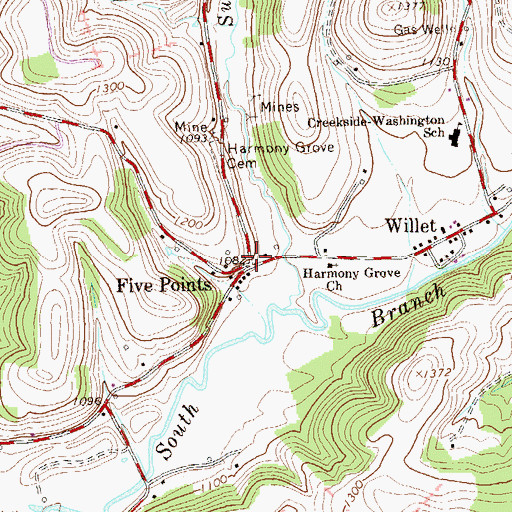 Topographic Map of Five Points, PA