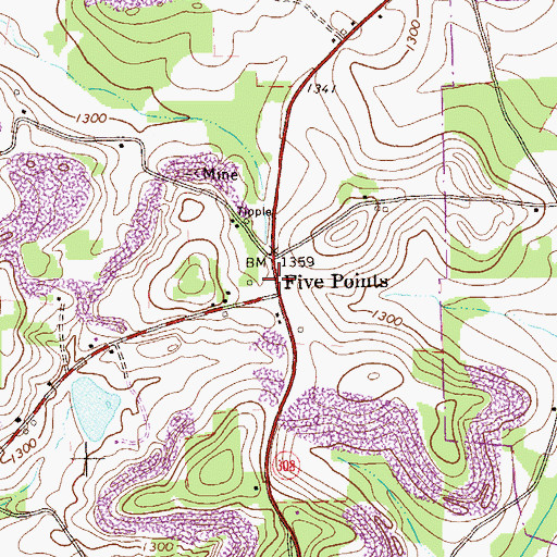 Topographic Map of Five Points, PA
