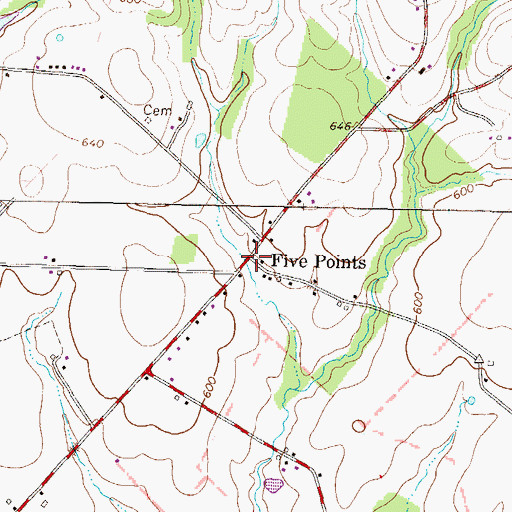 Topographic Map of Five Points, PA