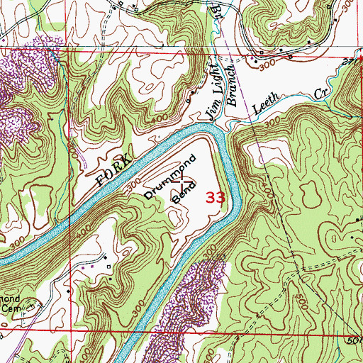 Topographic Map of Drummond Bend, AL