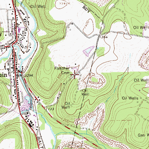 Topographic Map of Fletcher Cemetery, PA